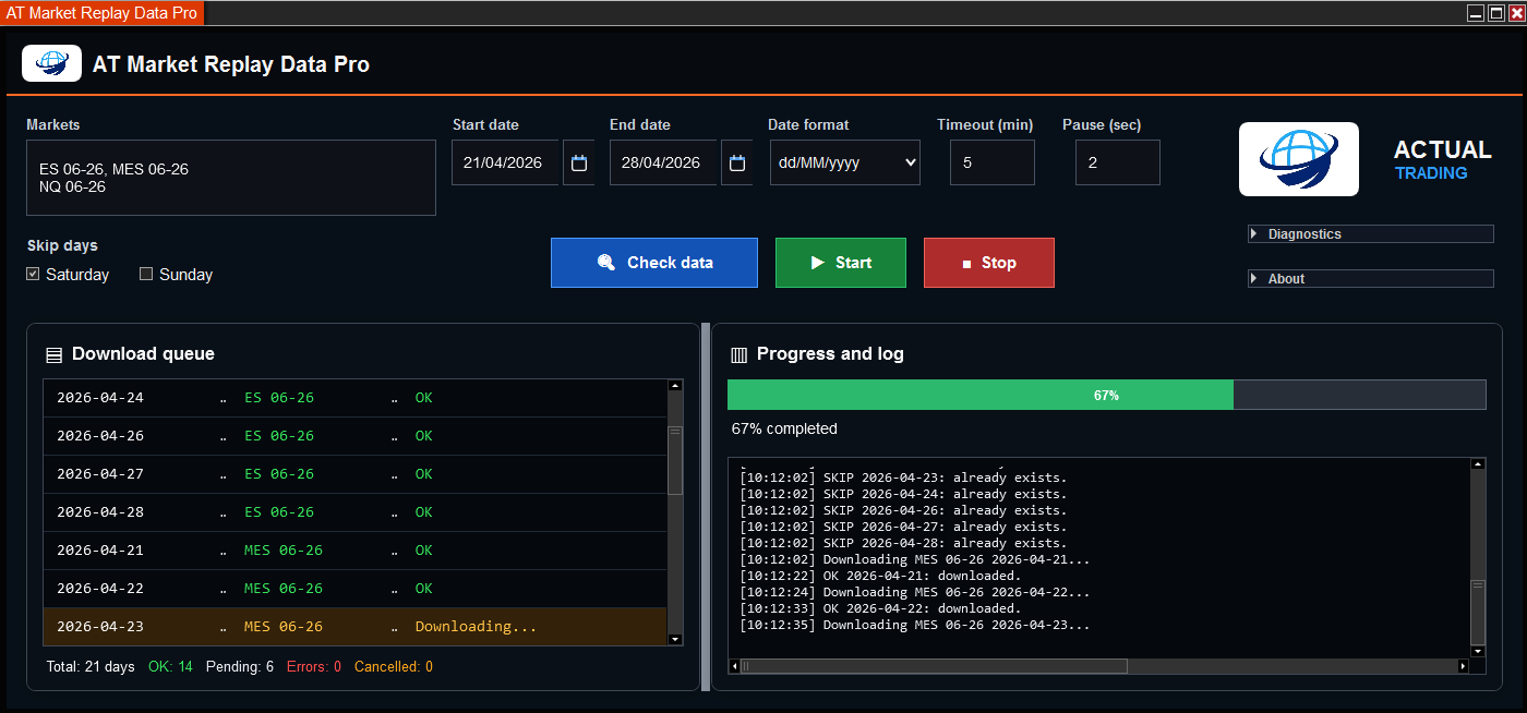 Download in progress with queue and log