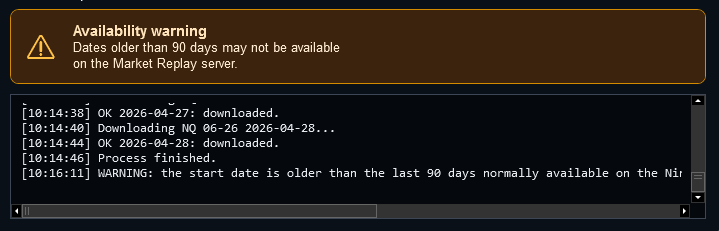 Availability warning for older data